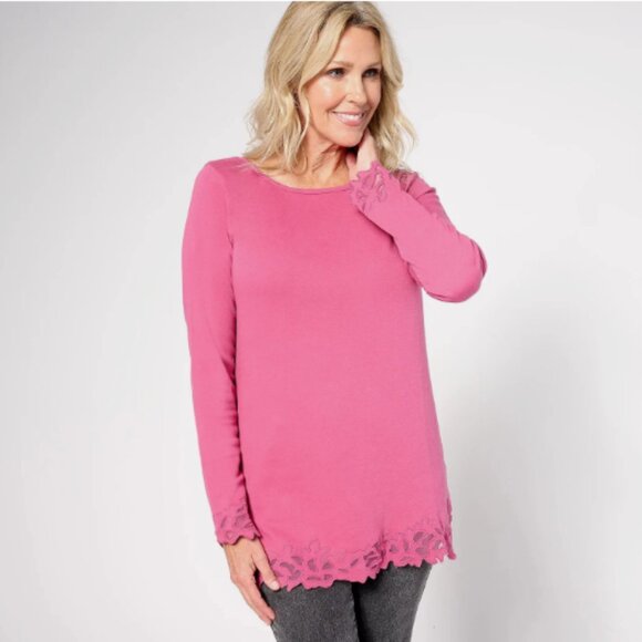 Denim&Co Tops - Denim & Co Signature Embroidered Knit Tunic-Deep Berry-Petite XS-NEW-A670950